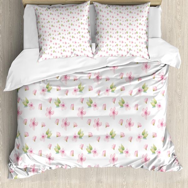 Abakuhaus Copripiumino KirschblüTe, Delicata Primavera, Antiacaro, Adatto A Chi Soffre Di Allergie, Con Federe, 155 Cm X 220 Cm - 80 X 80 Cm, Rosa Pallido, Verde, Bianco-image