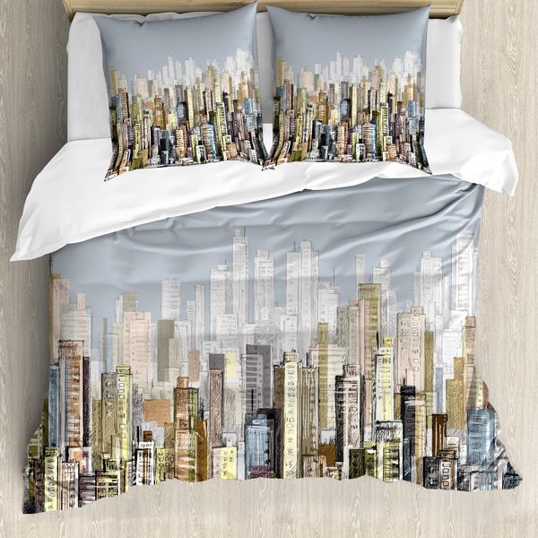 Abakuhaus Set Copripiumino Per Letti Matrimoniali, Stile Moderno Gekritzel, Antiacaro, Adatto A Chi Soffre Di Allergie, Con Federe, Blu Cadetto Chiaro E Multicolore-image