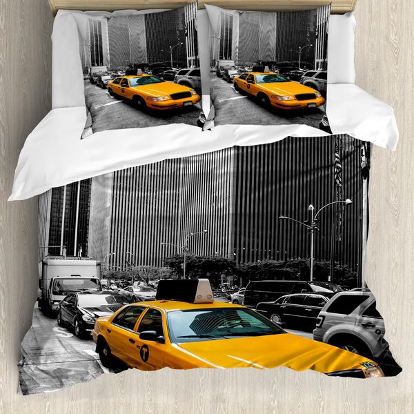 Abakuhaus Copripiumino Stadt, New York Manhattan StraßE, Antiacaro, Adatto A Chi Soffre Di Allergie, Con Federe, 155 Cm X 220 Cm - 80 X 80 Cm, Marigold Grigio Nero-image