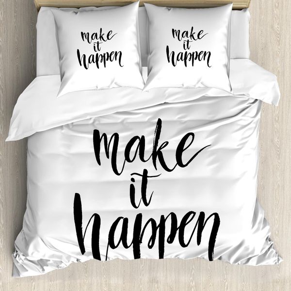 Abakuhaus Copripiumino Motivazionale, Raggiungere Gli Obiettivi, Antiacaro, Adatto A Chi Soffre Di Allergie, Con Federe, 155 Cm X 220 Cm - 80 X 80 Cm, Bianco E Nero-image