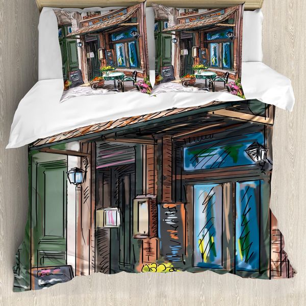 Abakuhaus Copripiumino Stadt, Strasse Paris Cafe Essen, Antiacaro, Adatto A Chi Soffre Di Allergie, Con Federe, 155 Cm X 220 Cm - 80 X 80 Cm, Multicolore-image
