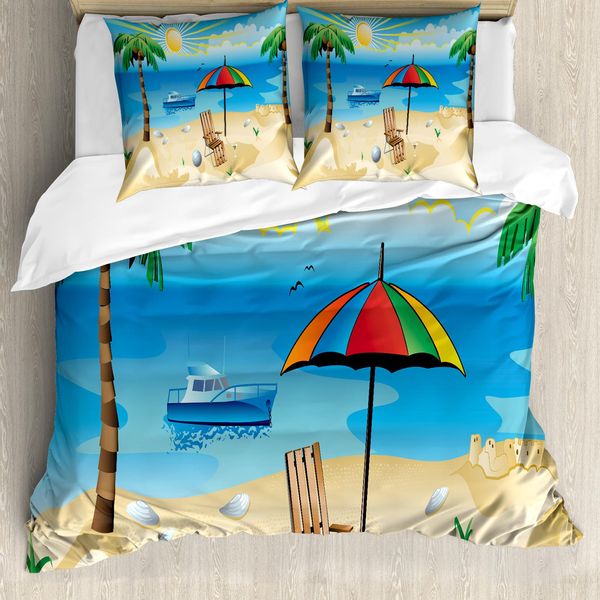 Abakuhaus Copripiumino Da Spiaggia, Motivo Cartoon , Antiacaro, Adatto A Chi Soffre Di Allergie, Con Federe, 200 Cm X 200 Cm - 80 X 80 Cm, Multicolore-image