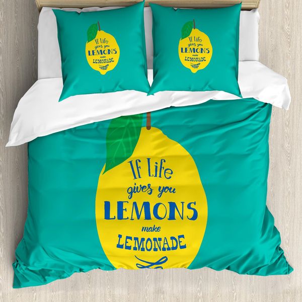 Abakuhaus Copripiumino Motivazionale, Make Lemonade, Antiacaro, Adatto A Chi Soffre Di Allergie, Con Federe, 200 Cm X 200 Cm - 80 X 80 Cm, Turchese Blu Navy-image