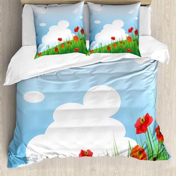 Abakuhaus Copripiumino Mohn, Paesaggio Idilliaco Erboso, Antiacaro, Adatto A Chi Soffre Di Allergie, Con Federe, 200 Cm X 200 Cm - 80 X 80 Cm, Multicolore-image