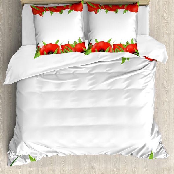 Abakuhaus Copripiumino Mohn, Piante Per Aiuole, Antiacaro, Adatto A Chi Soffre Di Allergie, Con Federe, 155 Cm X 220 Cm - 80 X 80 Cm, Verde Vermiglio Bianco-image