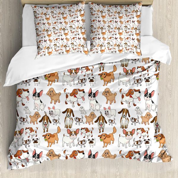Abakuhaus Copripiumino Per Amanti Dei Cani, Composizione Cartoon, Antiacaro, Adatto A Chi Soffre Di Allergie, Con Federe, 155 Cm X 220 Cm - 80 X 80 Cm, Multicolore-image