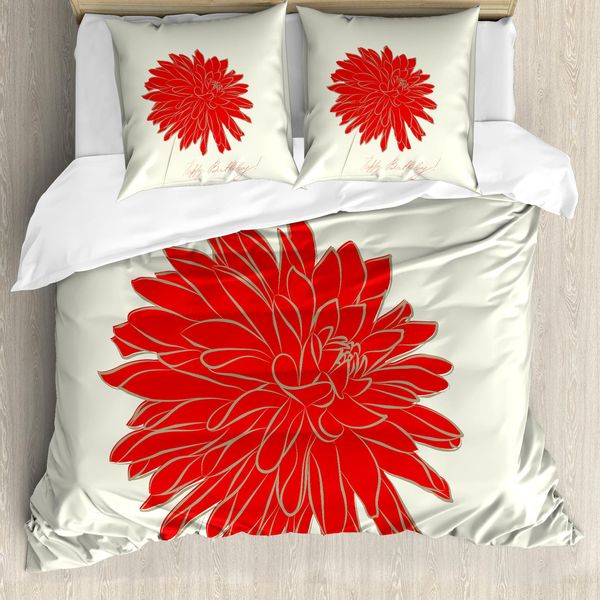 Abakuhaus Copripiumino Dahlia, Motivo Floreale Retrò, Antiacaro E Anallergico, Con Federe, 155 Cm X 220 Cm - 80 X 80 Cm, Rosso Chiaro-image