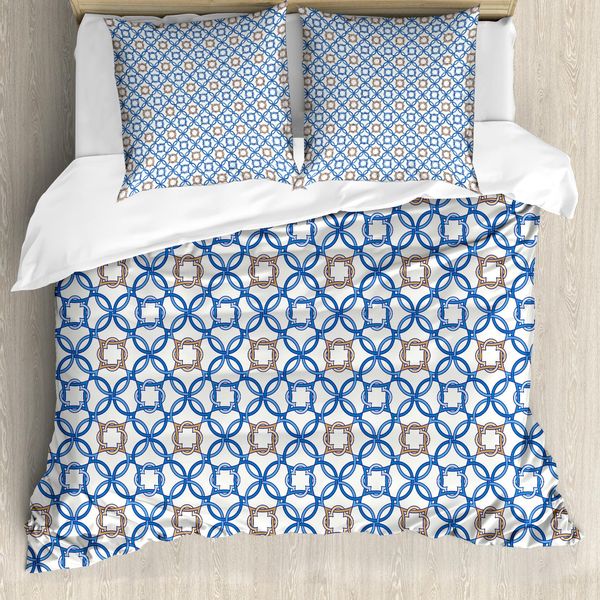 Abakuhaus Copripiumino Quatrefoil, Blu Delft, Antiacaro, Adatto A Chi Soffre Di Allergie, Con Federe, 200 Cm X 200 Cm - 80 X 80 Cm, Marrone Chiaro, Blu, Bianco-image