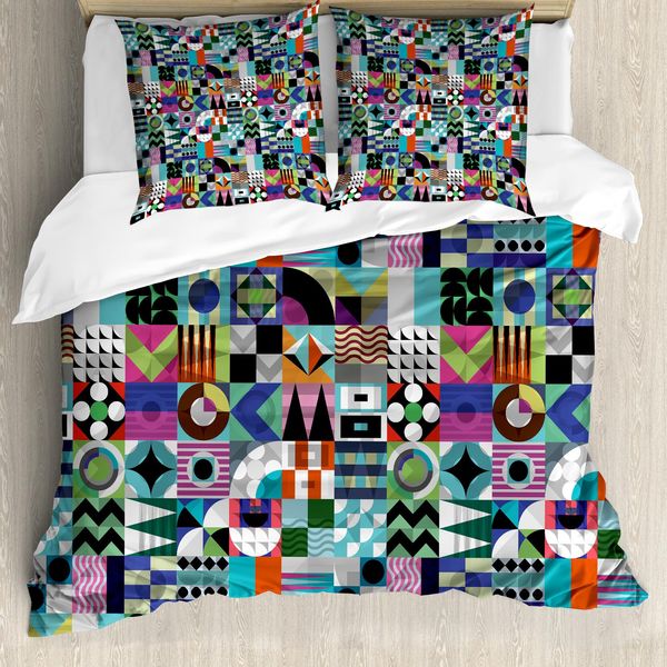 Abakuhaus Copripiumino Mid-Century, Varie Forme Degli Anni '60, Antiacaro, Adatto A Chi Soffre Di Allergie, Con Federe, 200 Cm X 200 Cm - 80 X 80 Cm, Multicolore-image