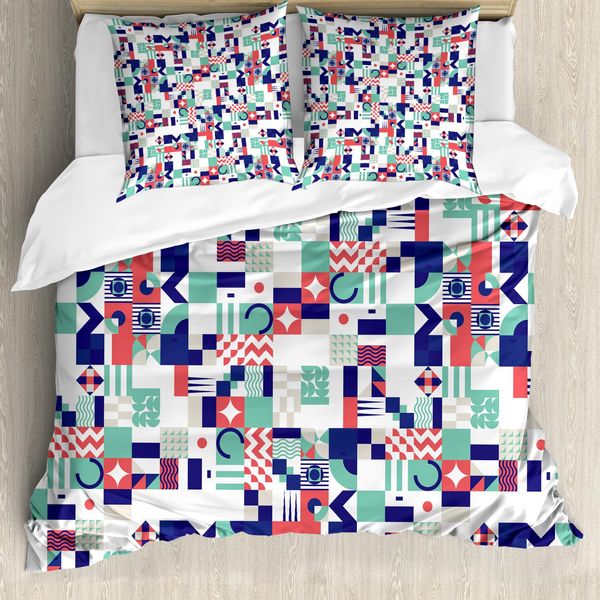 Abakuhaus Centraverso Del Secolo Copripiumino, Forme Funky Pastello, Antiacaro, Adatto A Chi Soffre Di Allergie, Con Federe, 155 Cm X 220 Cm - 80 X 80 Cm, Viola Scuro Corallo Scuro-image