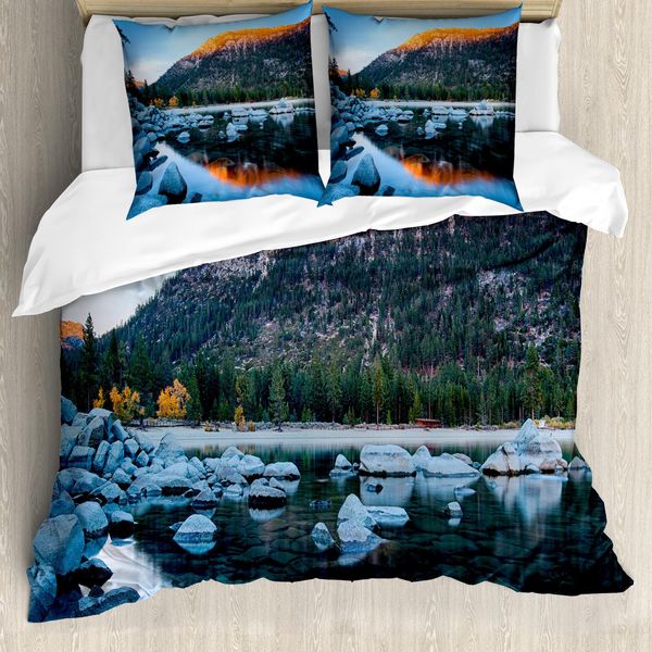Abakuhaus Lake Tahoe Copripiumino, Rocce Nel Lago, Antiacaro, Adatto A Chi Soffre Di Allergie, Con Federe, 155 Cm X 220 Cm - 80 X 80 Cm, Multicolore-image