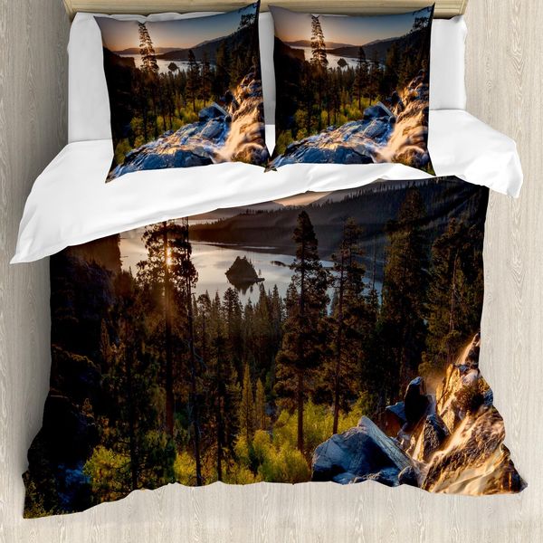 Abakuhaus Lake Tahoe Copripiumino, Romantici Luoghi Degli Stati Uniti, Antiacaro, Adatto A Chi Soffre Di Allergie, Con Federe, 200 Cm X 200 Cm - 80 X 80 Cm, Multicolore-image