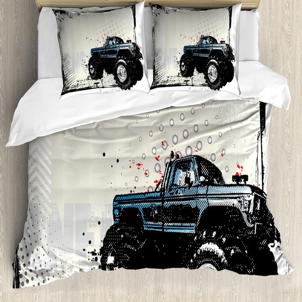 Abakuhaus Copripiumino Truck, Half Tone Monster Pickup, Antiacaro, Adatto A Chi Soffre Di Allergie, Con Federe, 200 Cm X 200 Cm - 80 X 80 Cm, Avorio Blu Nero-image
