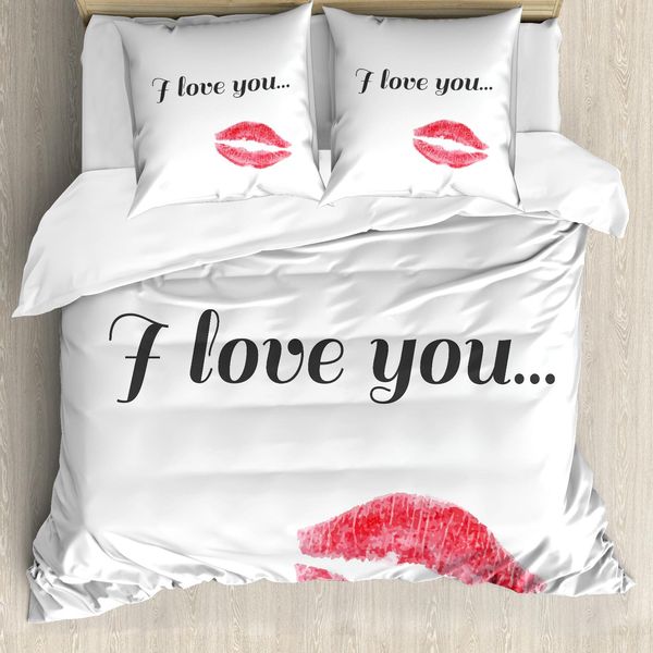 Abakuhaus Ti Amo Copripiumino, Rossetto Rosso, Antiacaro Adatto A Chi Soffre Di Allergie Con Federe, 200 Cm X 200 Cm - 80 X 80 Cm, Grigio Scuro Corallo-image