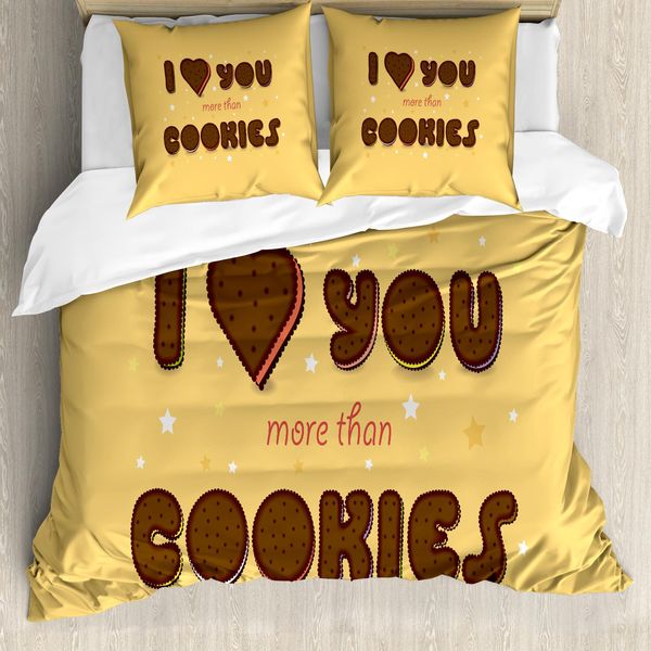 Abakuhaus Ti Amo Di Più Copripiumino, Biscotto Al Cioccolato, Antiacaro, Adatto A Chi Soffre Di Allergie, Con Federe, 155 Cm X 220 Cm - 80 X 80 Cm, Multicolore-image
