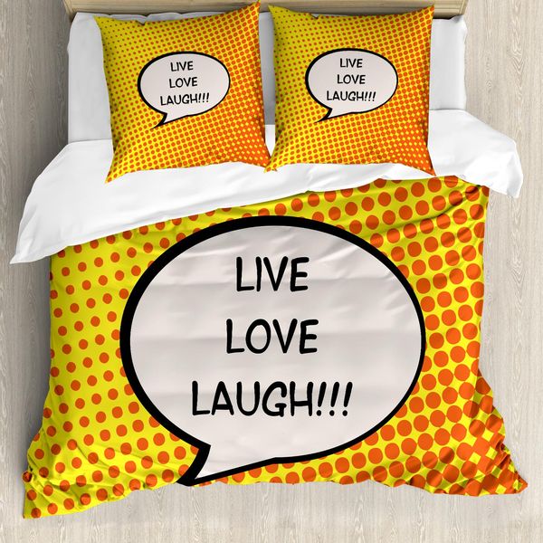 Abakuhaus Vivi, Ridi, Ama Copripiumino, Fumetto, Antiacaro, Adatto A Chi Soffre Di Allergie, Con Federe, 155 Cm X 220 Cm - 80 X 80 Cm, Arancione, Giallo, Nero-image