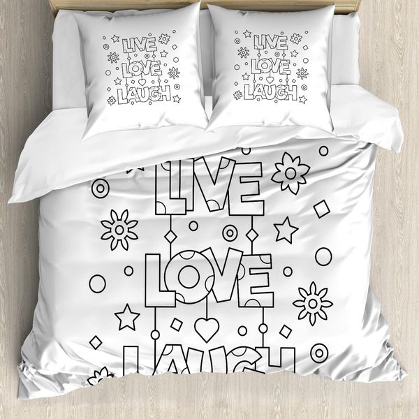 Abakuhaus Vivi, Ridi, Ama Copripiumino, Parole Scarabocchiate, Antiacaro, Adatto A Chi Soffre Di Allergie, Con Federe, 155 Cm X 220 Cm - 80 X 80 Cm, Bianco E Nero-image