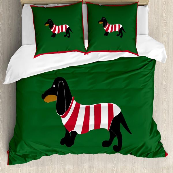 Abakuhaus Copripiumino Con Bassotto, Cane Cartoon, Antiacaro, Adatto A Chi Soffre Di Allergie, Con Federe, 200 Cm X 200 Cm - 80 X 80 Cm, Multicolore-image
