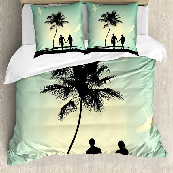 Abakuhaus Romantico Copripiumino, Pair-Going, Antiacaro, Adatto A Chi Soffre Di Allergie, Con Federe, 155 Cm X 220 Cm - 80 X 80 Cm, Verde Chiaro Seafoam Nero-image