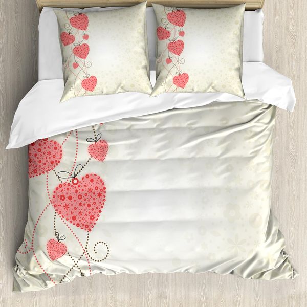 Abakuhaus Romantico Copripiumino, Motivo Astratto Cuori, Antiacaro, Adatto A Chi Soffre Di Allergie, Con Federe, 155 Cm X 220 Cm - 80 X 80 Cm, Beige Corallo-image