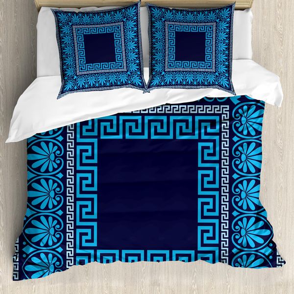 Abakuhaus Copripiumino Greek Key, Motivi Floreali In Filigrana, Antiacaro, Adatto A Chi Soffre Di Allergie, Con Federe, 155 Cm X 220 Cm - 80 X 80 Cm, Blu Scuro-image
