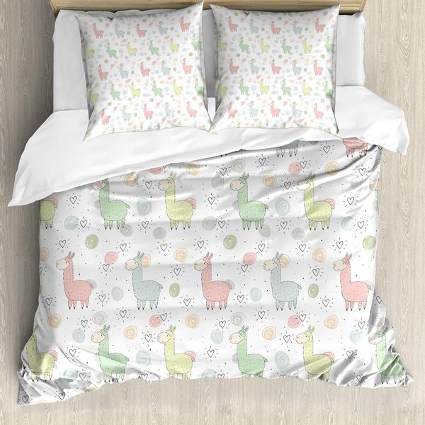 Abakuhaus Copripiumino Lama, Motivo Animale Cartoon, Antiacaro, Adatto A Chi Soffre Di Allergie, Con Federe, 155 Cm X 220 Cm - 80 X 80 Cm, Multicolore-image