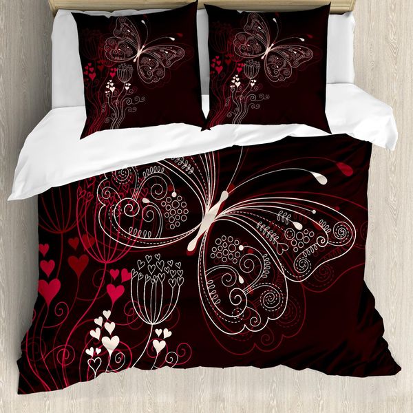Abakuhaus Romantico Copripiumino, Motivo A Cuori Floreali, Antiacaro, Adatto A Chi Soffre Di Allergie, Con Federe, 155 Cm X 220 Cm - 80 X 80 Cm, Marrone Rossiccio Beige-image