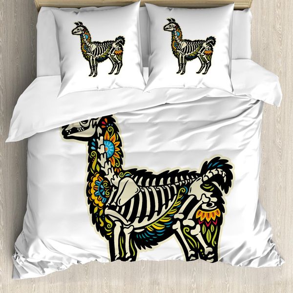 Abakuhaus Copripiumino Lama, Zucchero Skull Art Alpaca, Antiacaro, Adatto A Chi Soffre Di Allergie, Con Federe, 155 Cm X 220 Cm - 80 X 80 Cm, Multicolore-image