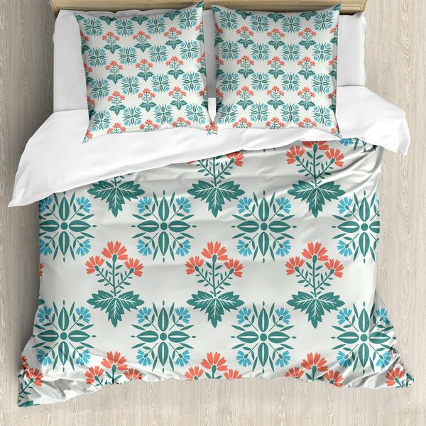 Abakuhaus Set Copripiumino Seafoam Per Letti Matrimoniali, Motivi Primaverili Astratti, Antiacaro, Adatto A Chi Soffre Di Allergie, Con Federe, Corallo Scuro Seafoam Teal-image