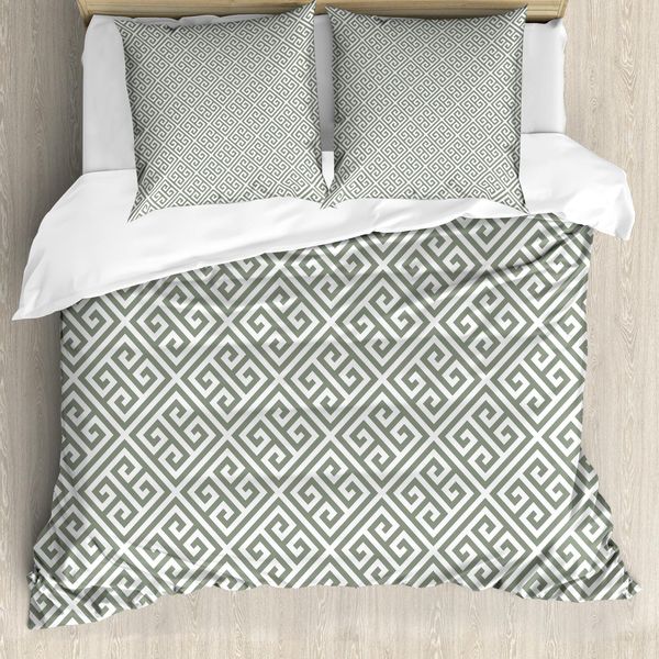 Abakuhaus Copripiumino Greek Key, Verde Geometrico, Antiacaro, Adatto A Chi Soffre Di Allergie, Con Federe, 155 Cm X 220 Cm - 80 X 80 Cm, Verde Chiaro-Bianco-image