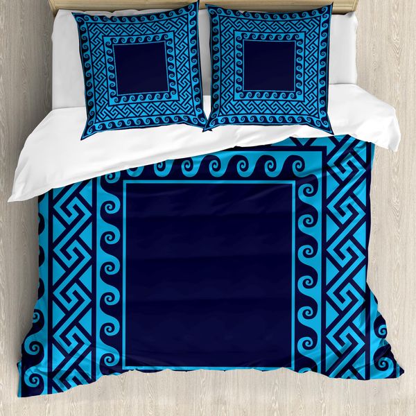 Abakuhaus Copripiumino Greek Key, Swirl Waves Hellenic, Antiacaro, Adatto A Chi Soffre Di Allergie, Con Federe, 155 Cm X 220 Cm - 80 X 80 Cm, Blu Scuro-image