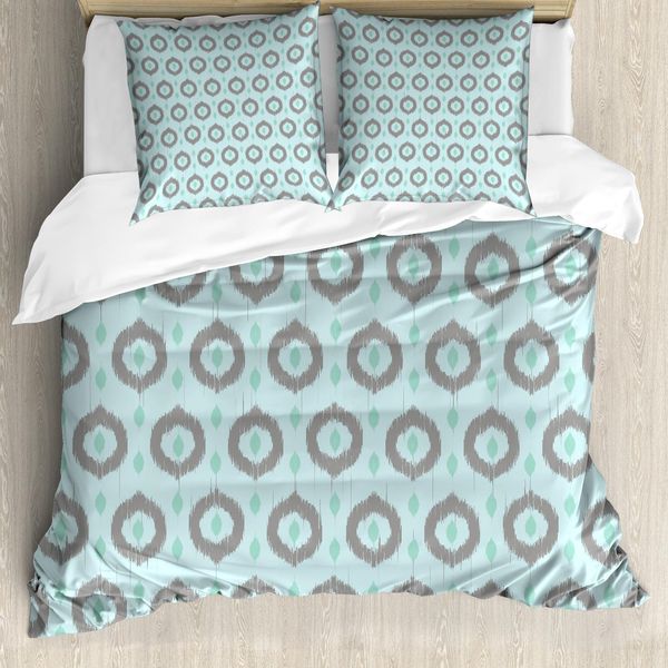 Abakuhaus Copripiumino Seafoam, Motivo Ikat, Antiacaro, Adatto A Chi Soffre Di Allergie, Con Federe, 155 Cm X 220 Cm - 80 X 80 Cm, Seafoam Sea Green Taupe-image