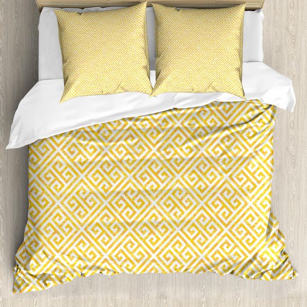 Abakuhaus Copripiumino Greek Key, Giallo E Bianco Maze, Antiacaro, Adatto A Chi Soffre Di Allergie, Con Federe, 155 Cm X 220 Cm - 80 X 80 Cm, Giallo Bianco-image