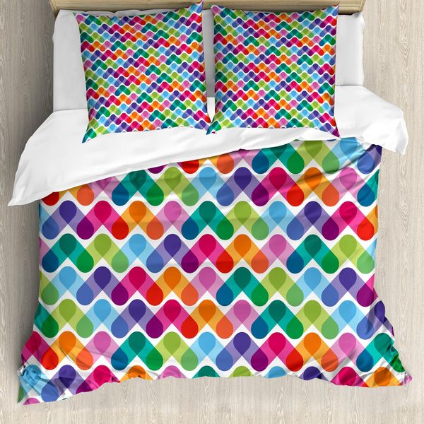 Abakuhaus Copripiumino Colorato, Vivace E Geometrico, Antiacaro, Adatto A Chi Soffre Di Allergie, Con Federe, 155 Cm X 220 Cm - 80 X 80 Cm, Multicolore-image