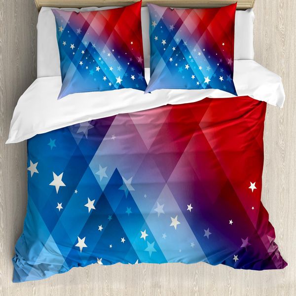 Abakuhaus 4 Luglio Copripiumino, Rombi Diamantati, Antiacaro, Adatto A Chi Soffre Di Allergie, Con Federe, 155 Cm X 220 Cm - 80 X 80 Cm, Rosso Bianco Blu-image