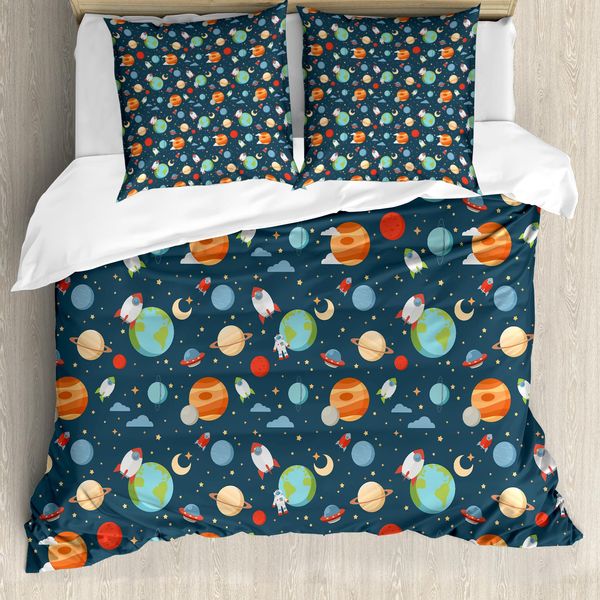 Abakuhaus Copripiumino Per Asilo Nido, Cartoni Animati Pianeti Nello Spazio, Antiacaro, Adatto A Chi Soffre Di Allergie, Con Federe, 200 Cm X 200 Cm - 80 X 80 Cm, Multicolore-image