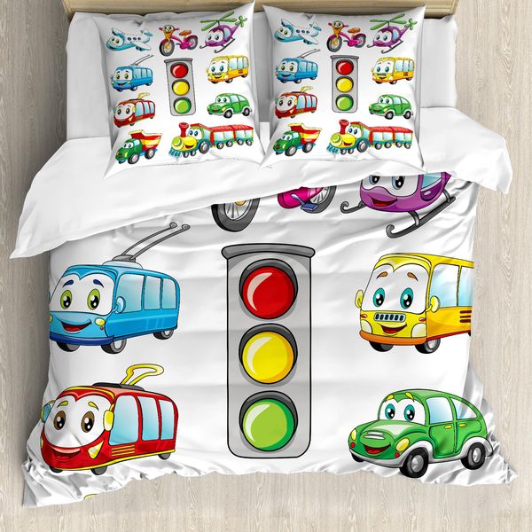 Abakuhaus Copripiumino Per Asilo Nido, FröHlich Transport, Antiacaro, Adatto A Chi Soffre Di Allergie, Con Federe, 200 Cm X 200 Cm - 80 X 80 Cm, Multicolore-image