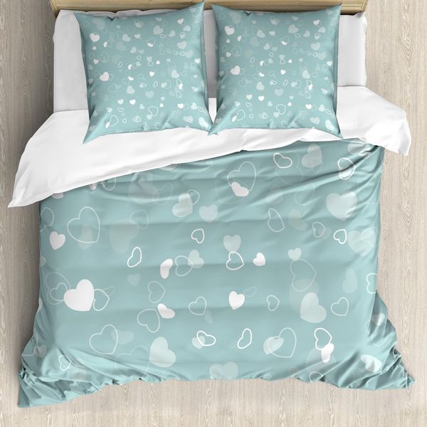 Abakuhaus Copripiumino Seafoam, Tema Cuori Romantici, Antiacaro, Adatto A Chi Soffre Di Allergie, Con Federe, 155 Cm X 220 Cm - 80 X 80 Cm, Seafoam Baby Blue-image