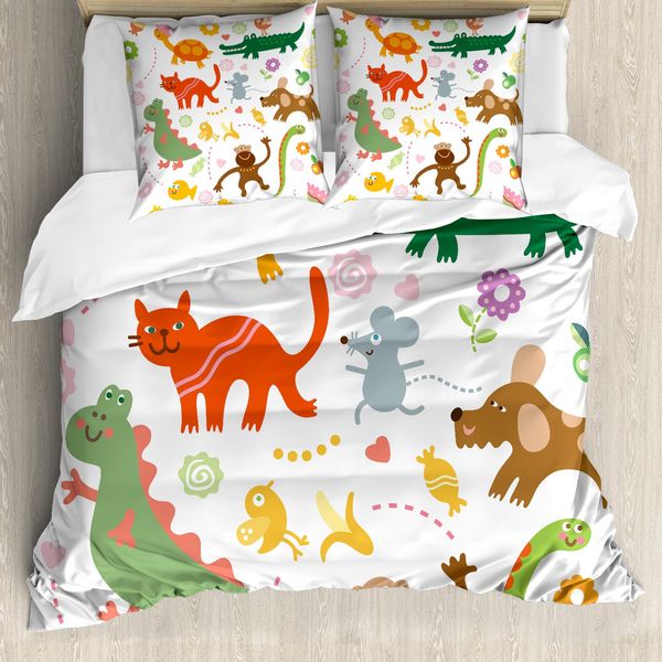 Abakuhaus Copripiumino Con Animali, Jolly Cartoon Animals, Antiacaro, Adatto A Chi Soffre Di Allergie, Con Federe, 155 Cm X 220 Cm - 80 X 80 Cm, Multicolore-image