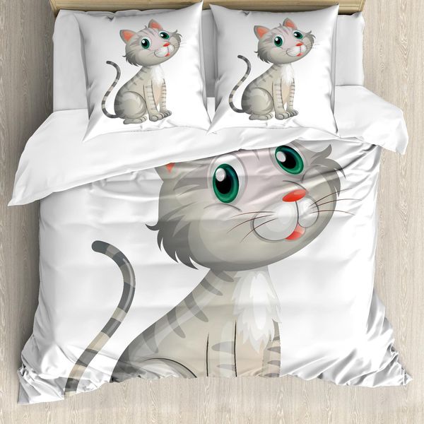 Abakuhaus Copripiumino Grigio, Gatto Domestico, Antiacaro, Adatto A Chi Soffre Di Allergie, Con Federe, 200 Cm X 200 Cm - 80 X 80 Cm, Multicolore-image