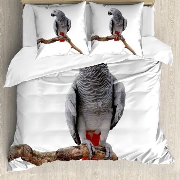 Abakuhaus Copripiumino Grigio, Pappagallo Su Un Ramo, Antiacaro, Adatto A Chi Soffre Di Allergie, Con Federe, 155 Cm X 220 Cm - 80 X 80 Cm, Multicolore-image