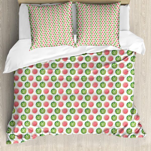 Abakuhaus Copripiumino Watermelon, Tropic Summer Fruit, Antiacaro, Adatto A Chi Soffre Di Allergie, Con Federe, 200 Cm X 200 Cm - 80 X 80 Cm, Verde Corallo Bianco-image