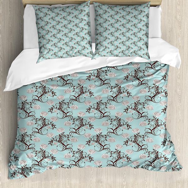 Abakuhaus Copripiumino Vittoriano, Motivi Floreali Vintage, Antiacaro E Anallergico, Con Federe, 155 Cm X 220 Cm - 80 X 80 Cm, Seafoam Brown White-image