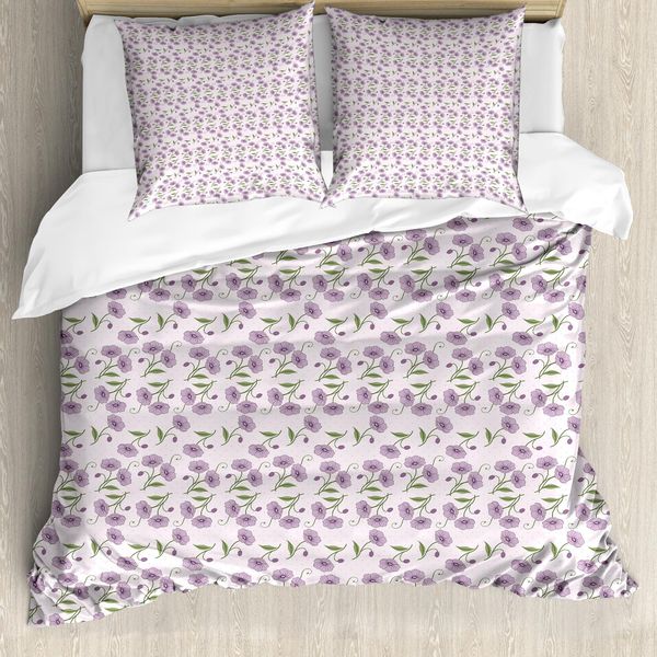 Abakuhaus Copripiumino Garden Art, Boccioli Di Violetta Retrò, Antiacaro, Adatto A Chi Soffre Di Allergie, Con Federe, 200 Cm X 200 Cm - 80 X 80 Cm, Malva Verde-image