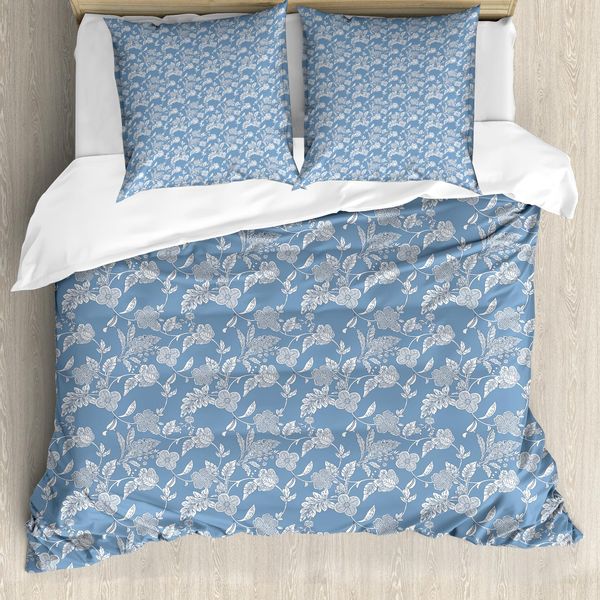 Abakuhaus Copripiumino Blu E Bianco, Motivo Floreale Da Giardino, Antiacaro, Adatto A Chi Soffre Di Allergie, Con Federe, 200 Cm X 200 Cm - 80 X 80 Cm, Blu Bianco-image