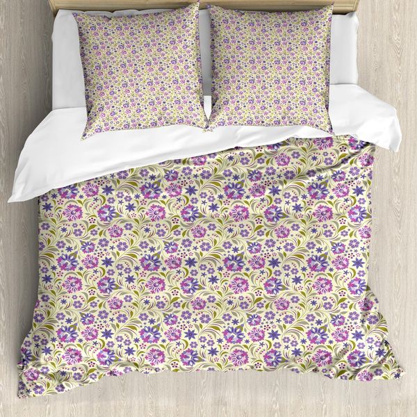 Abakuhaus Copripiumino Garden Art, Motivo Sfumato Chiaro, Antiacaro, Adatto A Chi Soffre Di Allergie, Con Federe, 200 Cm X 200 Cm - 80 X 80 Cm, Verde Chiaro Lavanda-image