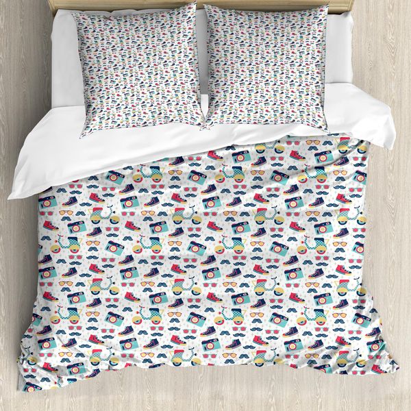 Abakuhaus Copripiumino Hipster, Fantasia Divertente Per Adolescenti, Antiacaro, Adatto A Chi Soffre Di Allergie, Con Federe, 155 Cm X 220 Cm - 80 X 80 Cm, Multicolore-image