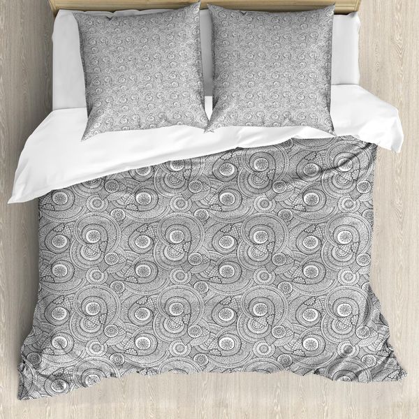 Abakuhaus Copripiumino Bianco E Nero, Motivo Floreale Folk, Antiacaro, Adatto A Chi Soffre Di Allergie, Con Federe, 200 Cm X 200 Cm - 80 X 80 Cm, Bianco E Nero-image