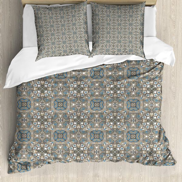 Abakuhaus Copripiumino Etnico, Flora Persiana, Antiacaro, Adatto A Chi Soffre Di Allergie, Con Federe, 200 Cm X 200 Cm - 80 X 80 Cm, Marrone Chiaro E Bianco-image