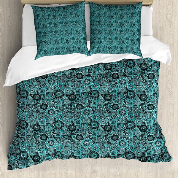 Abakuhaus Copripiumino Etnico, Motivi Paisley Floreali, Antiacaro, Adatto A Chi Soffre Di Allergie, Con Federe, 200 Cm X 200 Cm - 80 X 80 Cm, Verde Lago-image